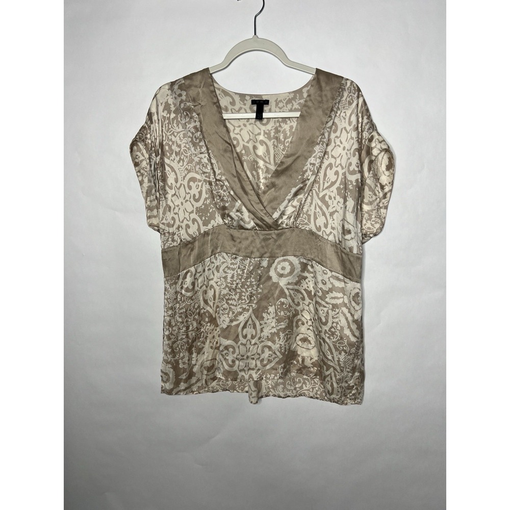 Soma 100% Silk Blouse Womens XL Cream Paisley Boho Y2K Draped Empire Waist Top
